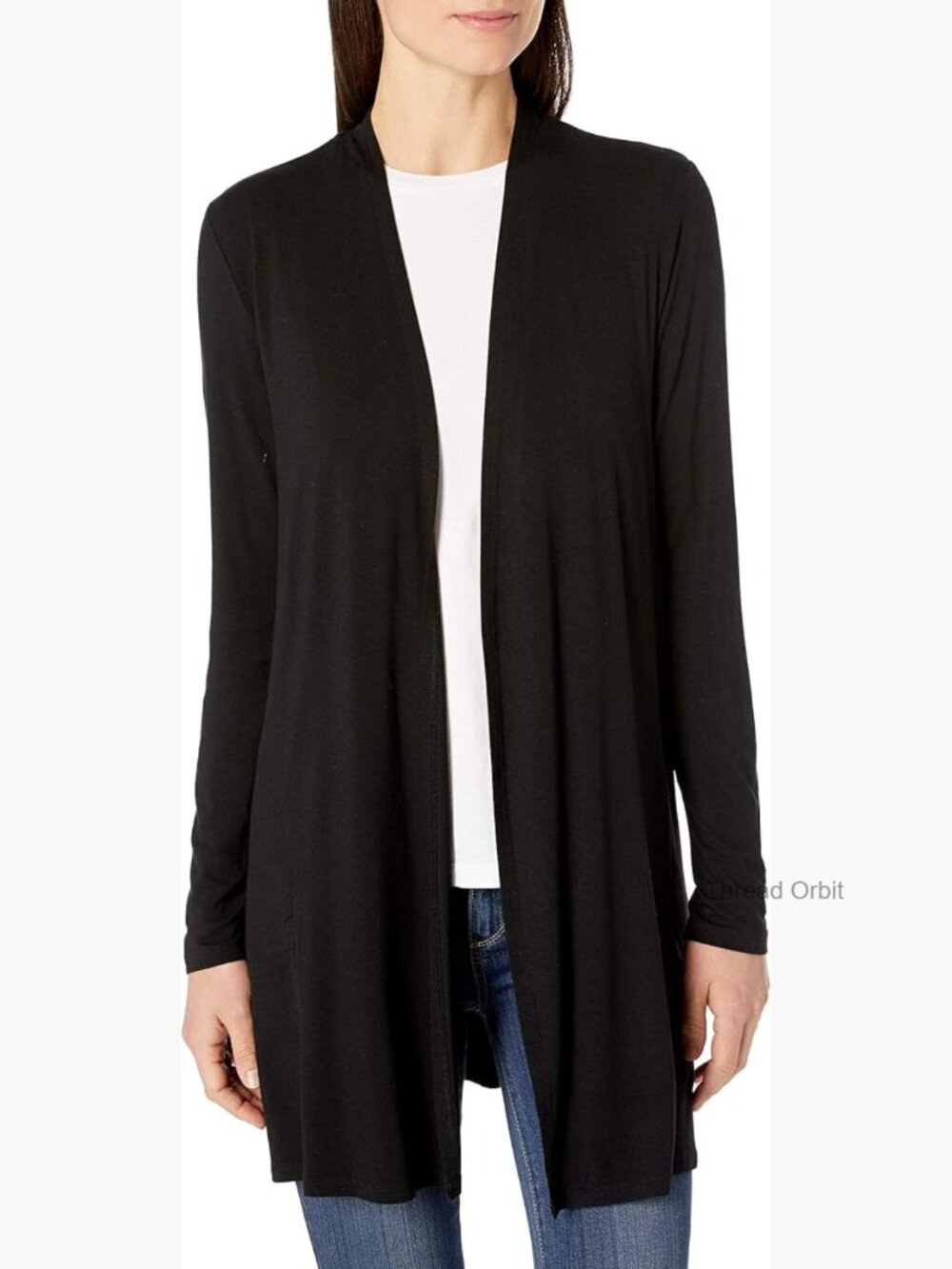 Long Sleeve Open Front Cardigan, Relaxed Fit, Rayon Stretch Jersey
